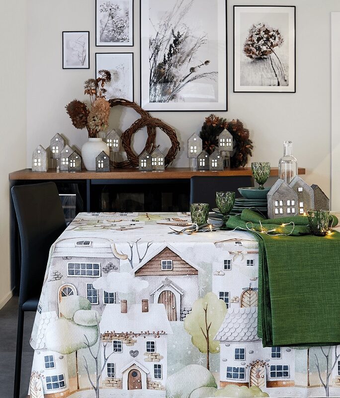 Maison Sucre'e Natale Korin Tovaglia Antimacchia Stampata cm. 155 x 265