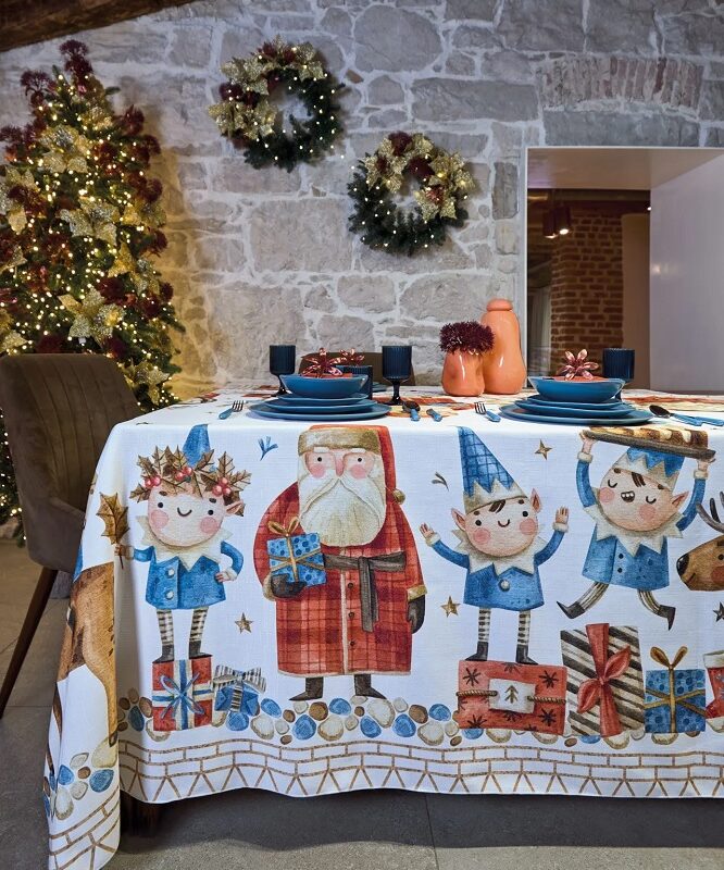 Maison Sucre'e Natale Korin Tovaglia Antimacchia Stampata cm. 155 x 355