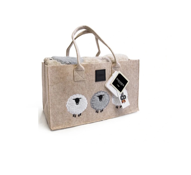 Daunex Tre Pecorelle Plaid Morbidotto Light c/applicazione  cm. 130 x 160 con borsa feltro