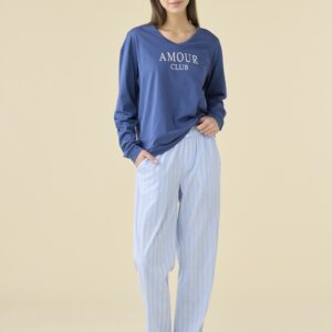 Noidìnotte FA9473 Pigiama donna M/L, pantalone lungo in tessuto navetta