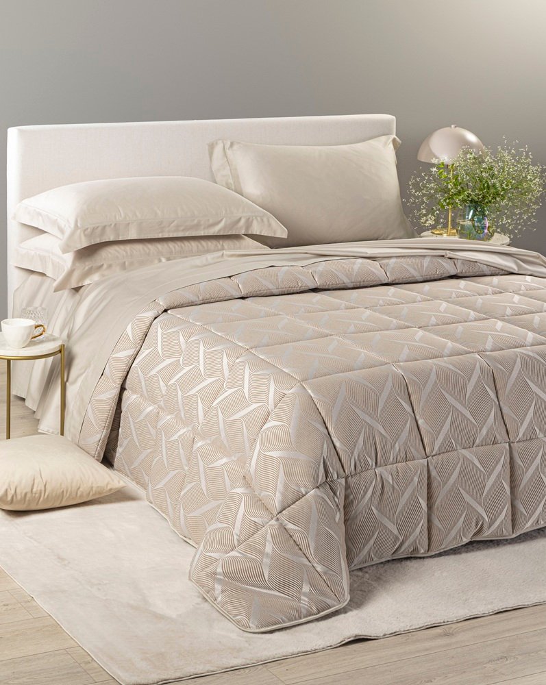 Caleffi Trapunta Matrimoniale Cotone Jacquard Fantasia Geometrica Beige