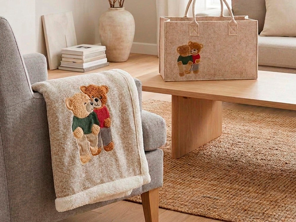 Daunex Orsetti Felici Plaid Morbidotto Light c/applicazione cm. 130 x 160 con borsa feltro